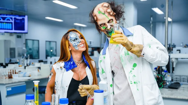 Farmacêutica recria cenário de cientista maluco em festa de Halloween para colaboradores