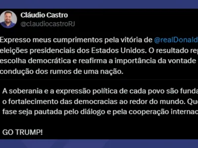 Cláudio Castro parabeniza Donald Trump pela vitória nas eleições presidenciais americanas