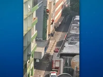 Vídeo: bombeiro cai de prédio durante resgate de homem em surto no RS