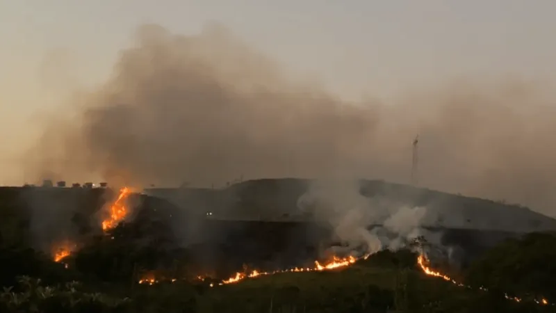 Incêndio de grandes proporções atinge vegetação natural no Urbanova, em São José dos Campos