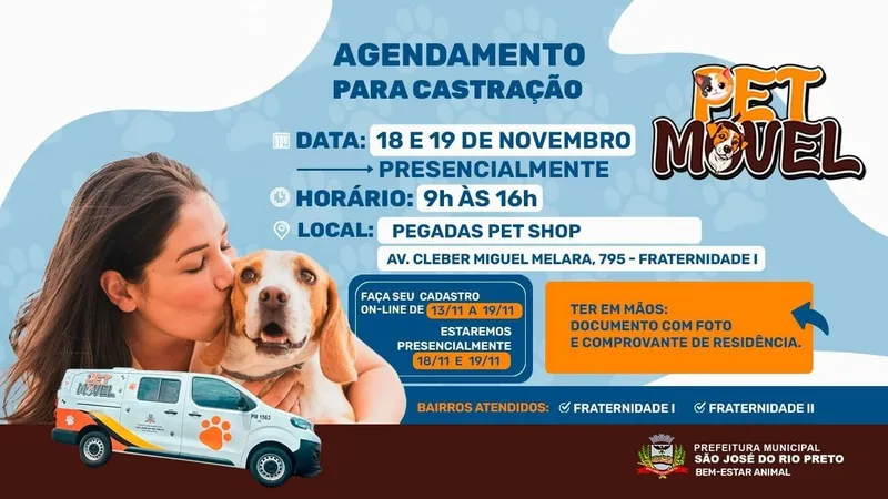 Pet Móvel atende os bairros Residencial Fraternidade 1 e 2