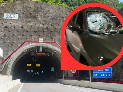 Carro é atacado com pedrada no recém-inaugurado Contorno Sul da Tamoios, em São Sebastião