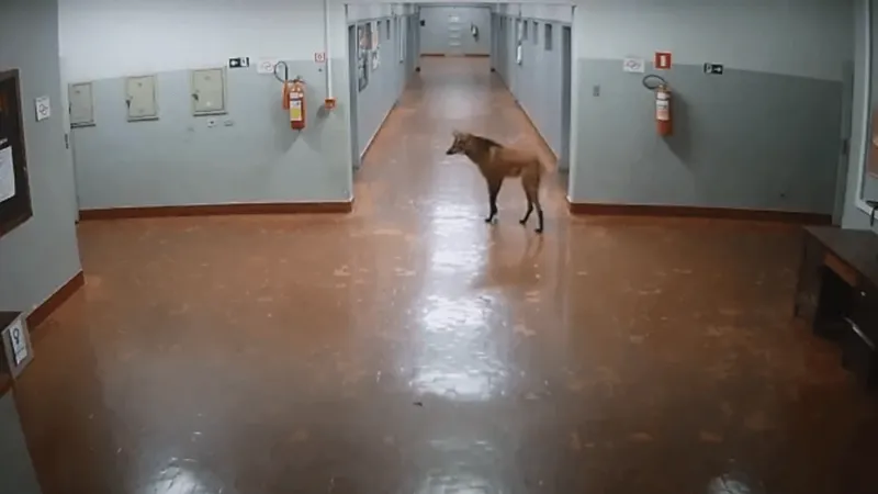 Lobo-Guará invade universidade e tenta conversar com aluno