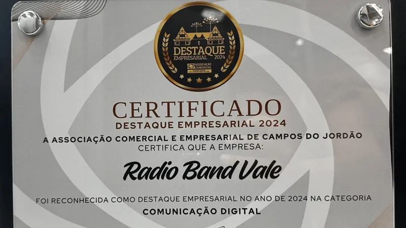 Grupo Band Vale recebe certificado de destaque empresarial na categoria de comunicação digital