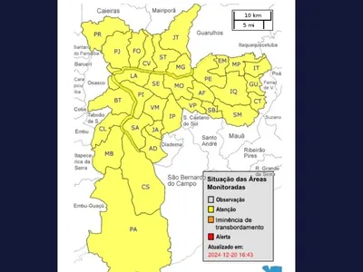 CGE coloca a cidade de São Paulo em atenção para fortes chuvas e alagamentos