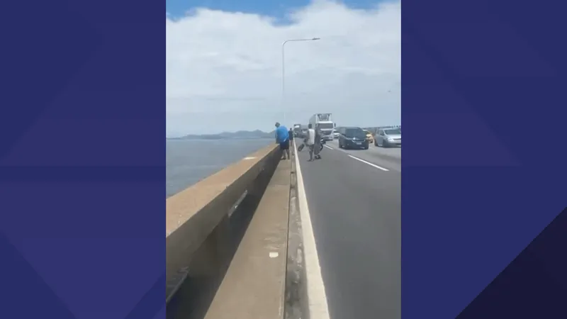 Motociclista resgatado após cair da Ponte Rio-Niterói morre antes de chegar ao hospital; VÍDEO