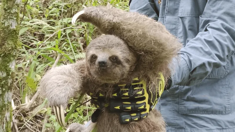 Bicho-preguiça é resgatado em avenida de Caraguatatuba