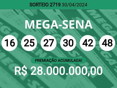 Acumulou! Confira as dezenas sorteadas na Mega-Sena 2719; prêmio pode chegar a R$ 28 milhões