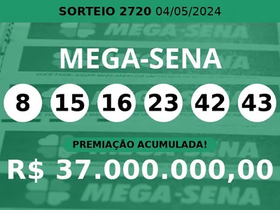 Mega-Sena 2720 acumula e prêmio pode chegar a R$ 37 milhões; veja dezenas