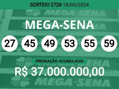 Acumulou! Confira as dezenas sorteadas na Mega-Sena 2726; prêmio pode chegar a R$ 37 milhões
