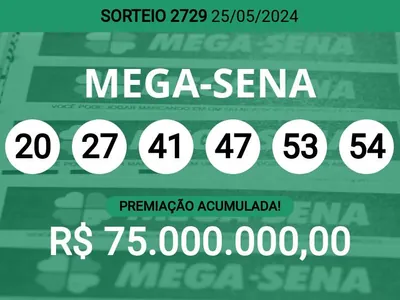 Mega-Sena 2729 acumula e pode pagar R$ 75 milhões; veja dezenas