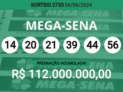 Acumulou! Confira as dezenas sorteadas na Mega-Sena 2733; prêmio pode chegar a R$ 112 milhões