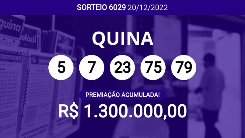 Sorteio da Quina 6029 acumula e pode pagar R$ 1,3 milhão; veja dezenas