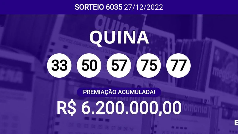 Acumulou! Confira as dezenas sorteadas na Quina 6035; prêmio pode chegar a R$ 6,2 milhões