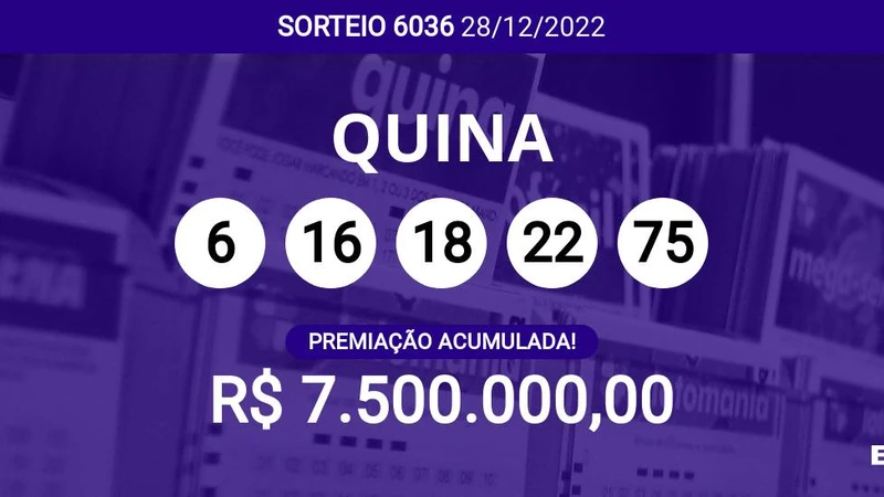 Acumulou! Confira as dezenas sorteadas na Quina 6036; prêmio pode chegar a R$ 7,5 milhões