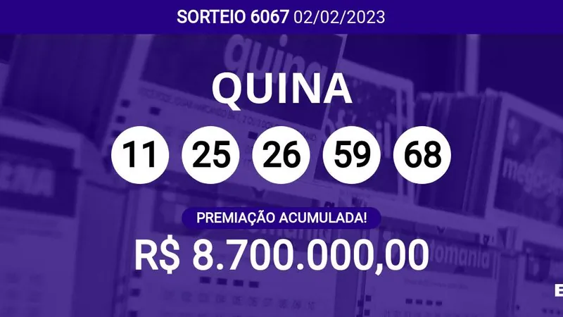 Sorteio Da Quina 6067 Acumula E Pode Pagar R$ 8,7 Milhões; Veja Dezenas ...