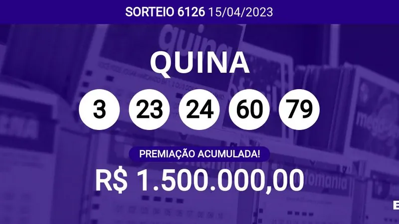 Acumulou! Confira as dezenas sorteadas na Quina 6126; prêmio pode chegar a R$ 1,5 milhões