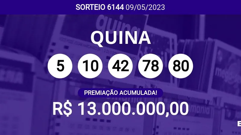 Acumulou! Confira as dezenas sorteadas na Quina 6144; prêmio pode chegar a R$ 13 milhões