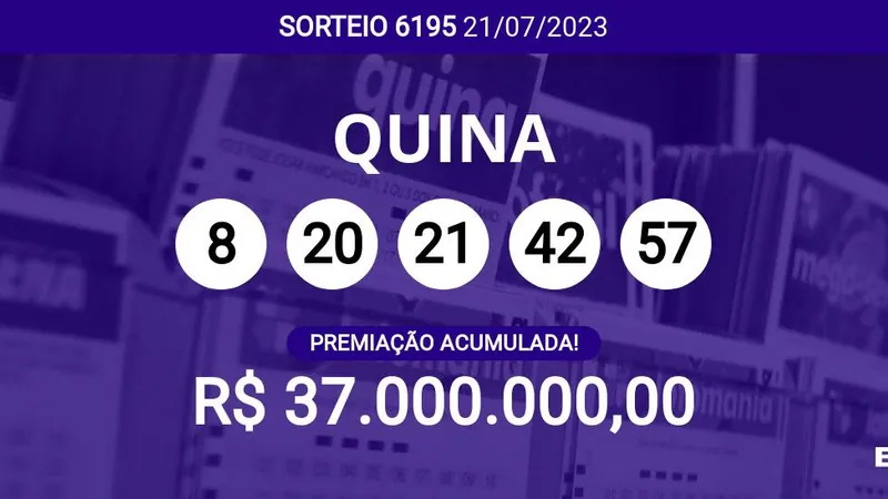 Sorteio da Quina 6195 acumula e pode pagar R$ 37 milhões; veja dezenas