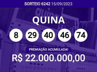 Resultado da Quina 6242: Confira os Números do Concurso de Hoje (15/09)