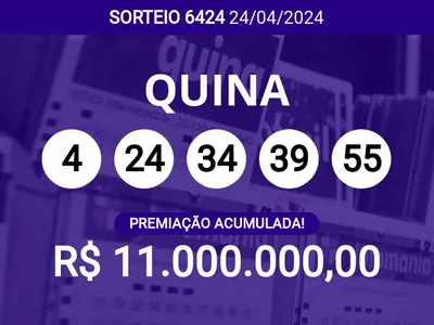 Sorteio da Quina 6424 acumula e pode pagar R$ 11 milhões; veja dezenas