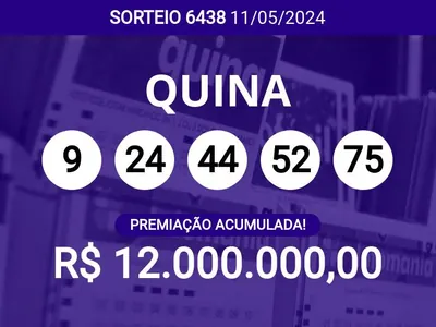 Acumulou! Confira as dezenas sorteadas na Quina 6438; prêmio pode chegar a R$ 12 milhões