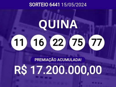 Acumulou! Confira as dezenas sorteadas na Quina 6441; prêmio pode chegar a R$ 17,2 milhões