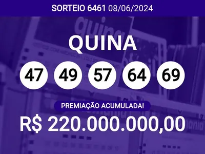 Acumulou! Confira as dezenas sorteadas na Quina 6461; prêmio pode chegar a R$ 220 milhões
