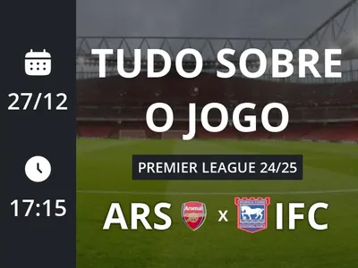 Arsenal x Ipswich Town: placar ao vivo, escalações, lances, gols e mais