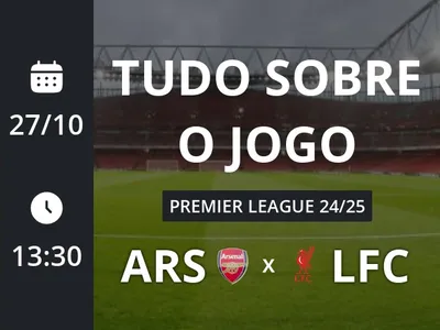 Arsenal x Liverpool: placar ao vivo, escalações, lances, gols e mais