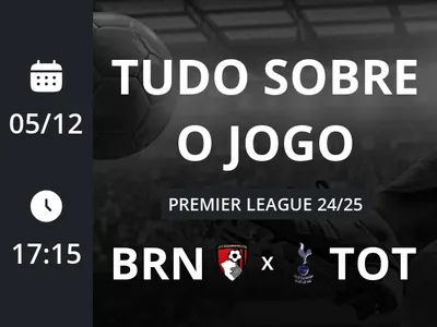 Bournemouth x Tottenham: placar ao vivo, escalações, lances, gols e mais