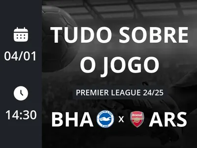 Brighton & Hove Albion x Arsenal: placar ao vivo, escalações, lances, gols e mais