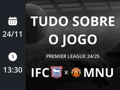 Ipswich Town x Manchester United: placar ao vivo, escalações, lances, gols e mais