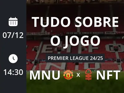 Manchester United x Nottingham Forest: placar ao vivo, escalações, lances, gols e mais