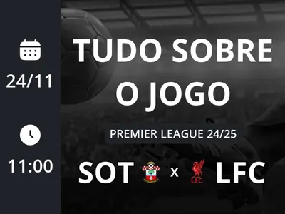 Southampton x Liverpool: placar ao vivo, escalações, lances, gols e mais