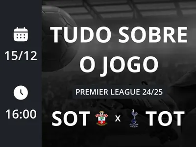 Southampton x Tottenham: placar ao vivo, escalações, lances, gols e mais