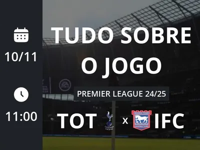 Tottenham x Ipswich Town: placar ao vivo, escalações, lances, gols e mais