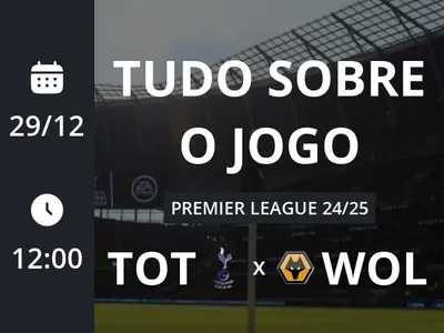 Tottenham x Wolverhampton: placar ao vivo, escalações, lances, gols e mais