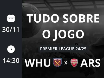 West Ham x Arsenal: placar ao vivo, escalações, lances, gols e mais