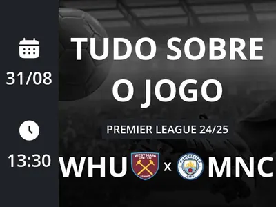 West Ham x Manchester City: placar ao vivo, escalações, lances, gols e mais