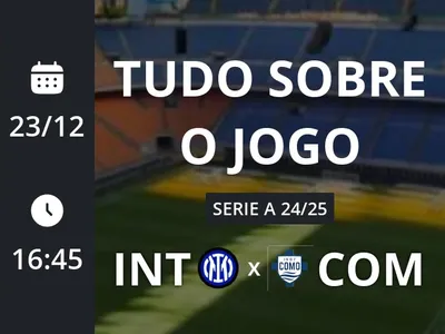 Internazionale x Como 1907: placar ao vivo, escalações, lances, gols e mais