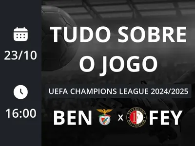 Benfica x Feyenoord: placar ao vivo, escalações, lances, gols e mais