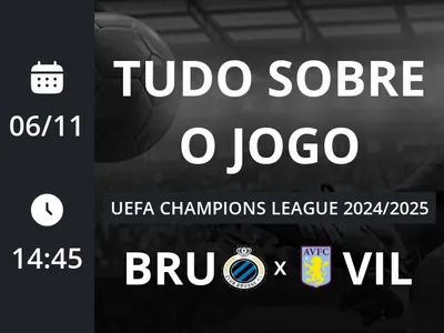 Club Brugge x Aston Villa: placar ao vivo, escalações, lances, gols e mais