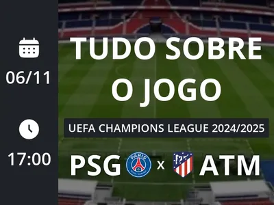 Paris Saint Germain x Atlético de Madrid: placar ao vivo, escalações, lances, gols e mais