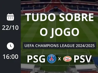 Paris Saint Germain x PSV: placar ao vivo, escalações, lances, gols e mais