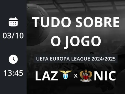 Lazio x Nice: placar ao vivo, escalações, lances, gols e mais