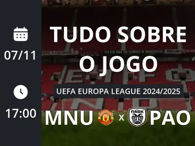 Manchester United x PAOK: placar ao vivo, escalações, lances, gols e mais