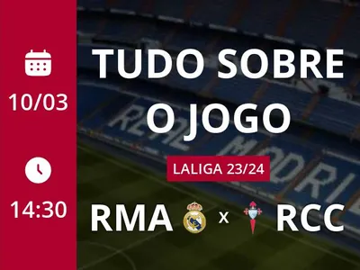 Real Madrid x Celta: placar ao vivo, escalações, lances, gols e mais