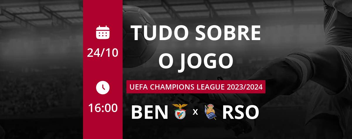 Jogo Benfica hoje: transmissão Benfica x Real Sociedad ao vivo