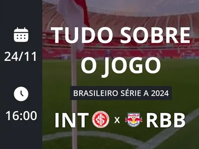 Internacional x Red Bull Bragantino: placar ao vivo, escalações, lances, gols e mais